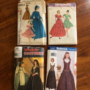 4 Historical Women's Costumes Colonial, Medieval, Western Sewing patterns